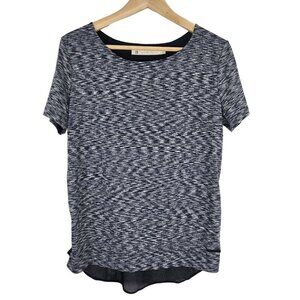 Blanc Noir Workout Top Womens XS Sheer Mesh Back Short Sleeve Black Space Dyed